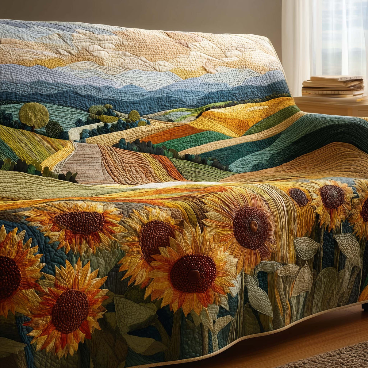 Sunflowers Above the Quilted Farmland Sofa Cover