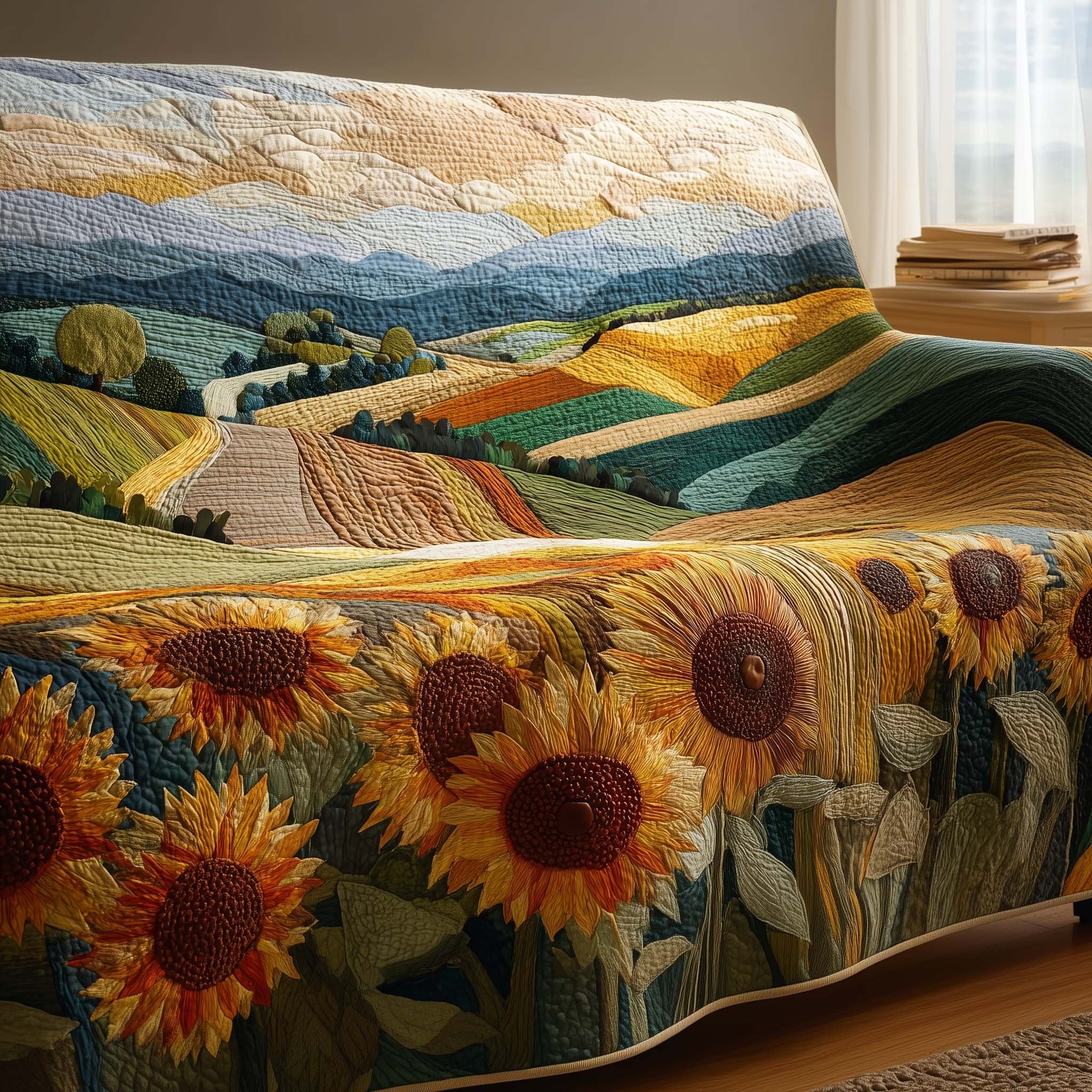 Sunflowers Above the Quilted Farmland Sofa Cover