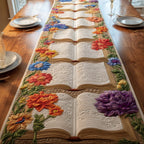 Open Book with Bright Flowers Table Runner
