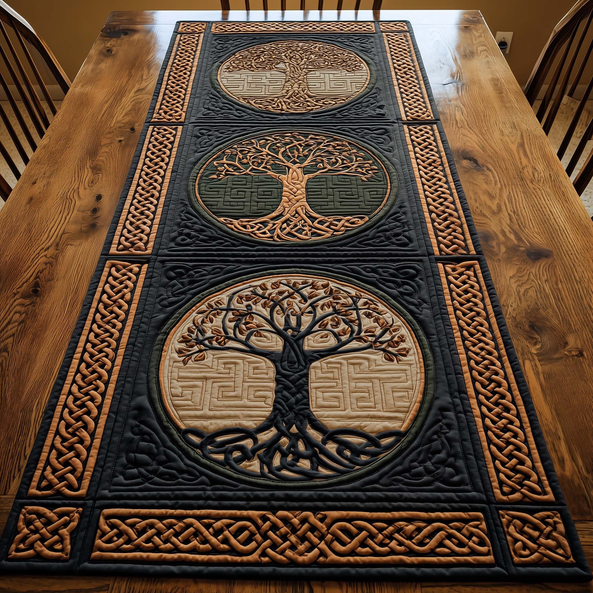 Tree of Life on Dark Knotwork Table Runner