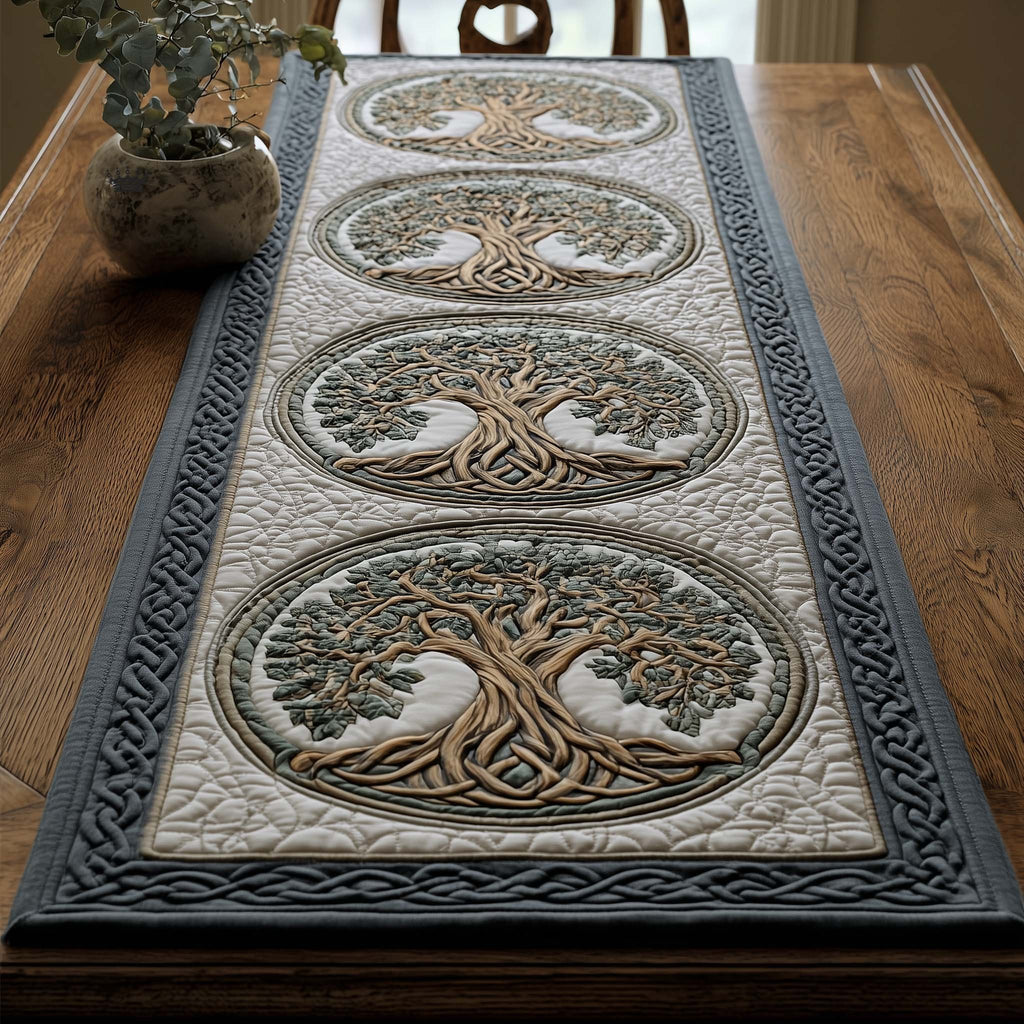Grey Celtic Tree Medallions Table Runner