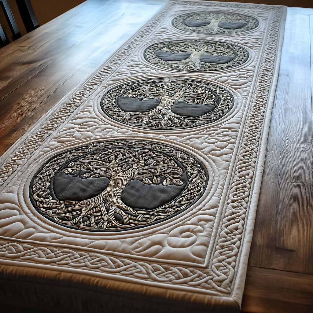 Cream Tree of Life Circles Table Runner