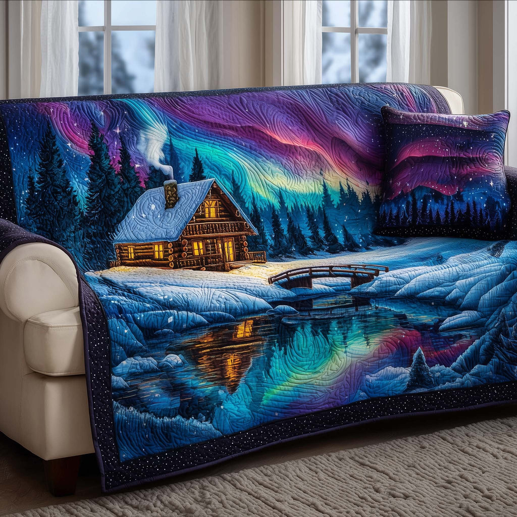 Bridge to the Cabin Under Green Lights Sofa Cover