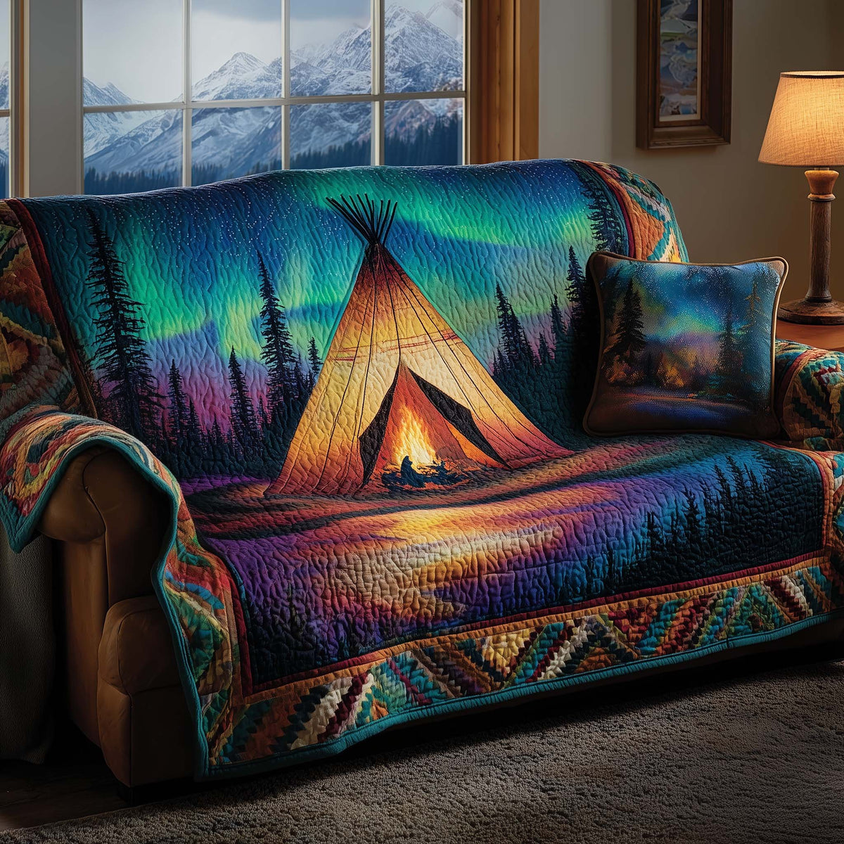 Teepee Glowing Beneath the Aurora Sofa Cover