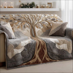 Rooted Tree on Grey and Ivory Sofa Cover