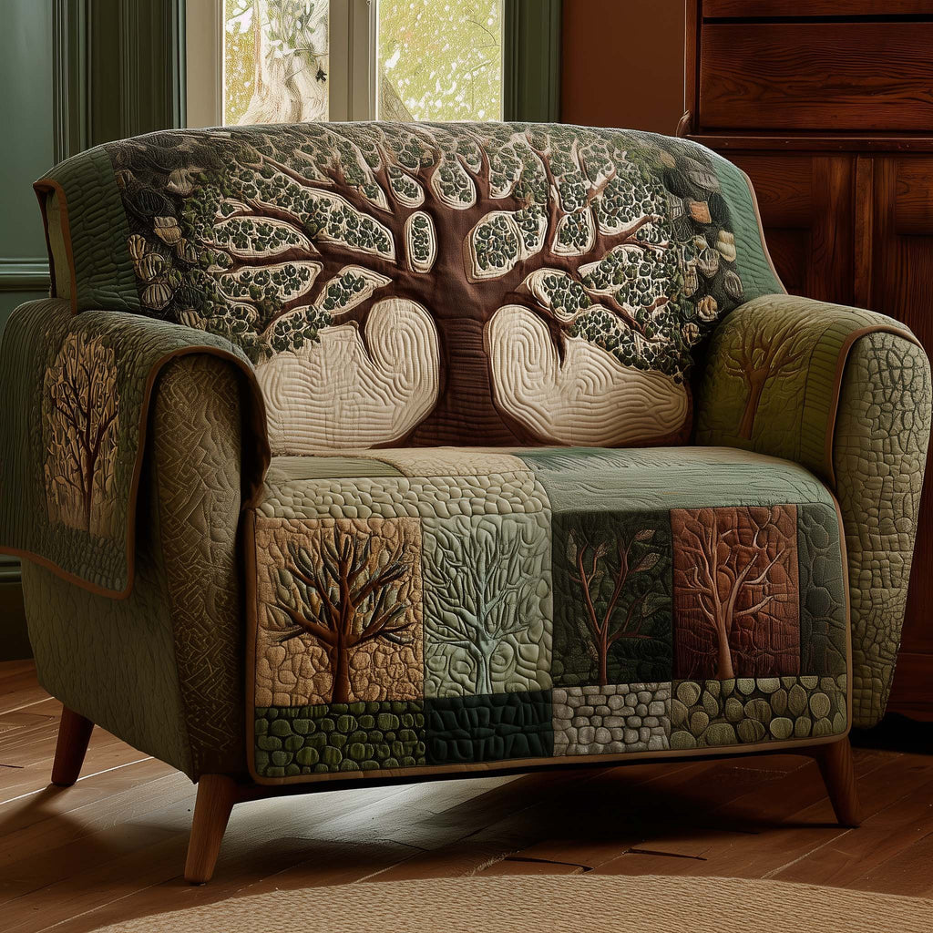 Bare Trees in Green Quilt Blocks Sofa Cover