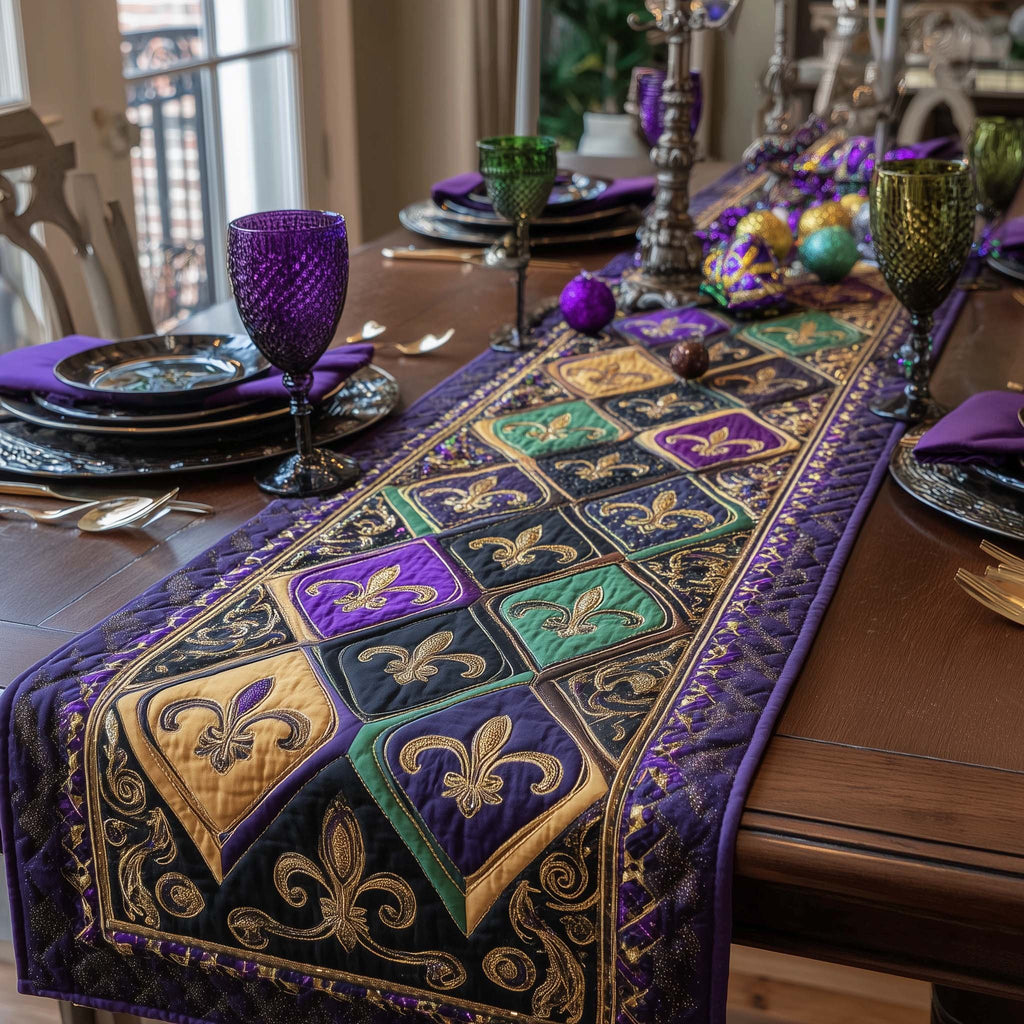 Fleur de Lis Blocks in Purple and Gold Table Runner