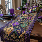 Fleur de Lis Blocks in Purple and Gold Table Runner