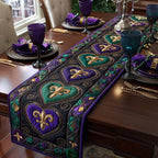 Jeweled Hearts on Black Panel Table Runner