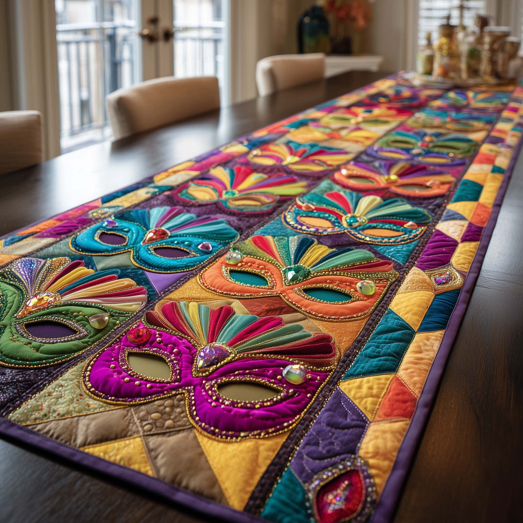 Pink Masks on Diamond Harlequin Table Runner