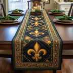 Large Gold Emblem on Green Band Table Runner