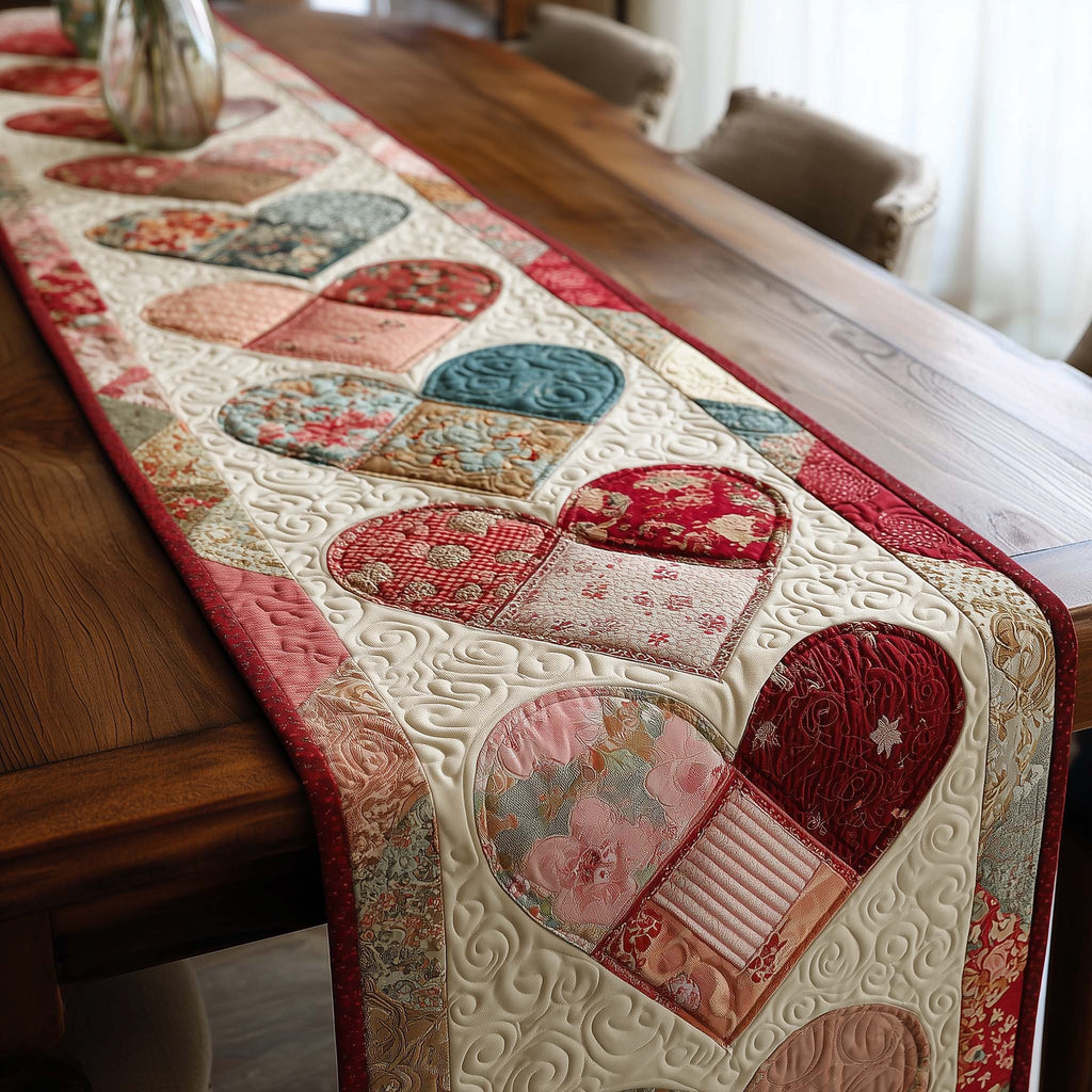 Patchwork Hearts on Ivory Squares Table Runner