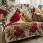 Cardinal Pair Above Pink Blossoms Sofa Cover