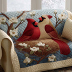 Cardinals and White Flowers on Blue Sofa Cover