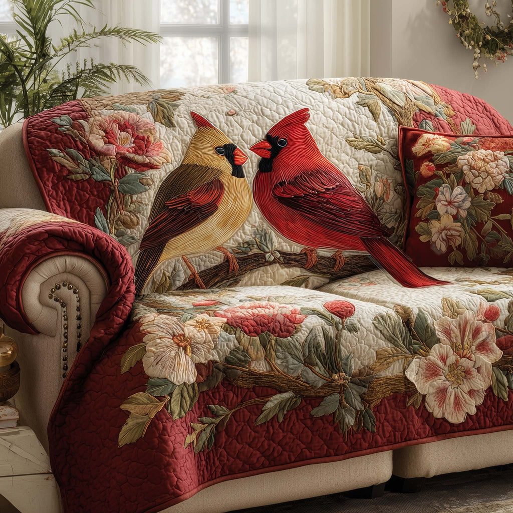 Cardinals on the Branch with Roses Sofa Cover
