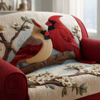 Close Cardinals Among Cream Petals Sofa Cover