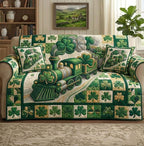 Green Train Loaded with Shamrocks Sofa Cover