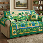 Green Truck Carrying Gnomes and Clovers Sofa Cover