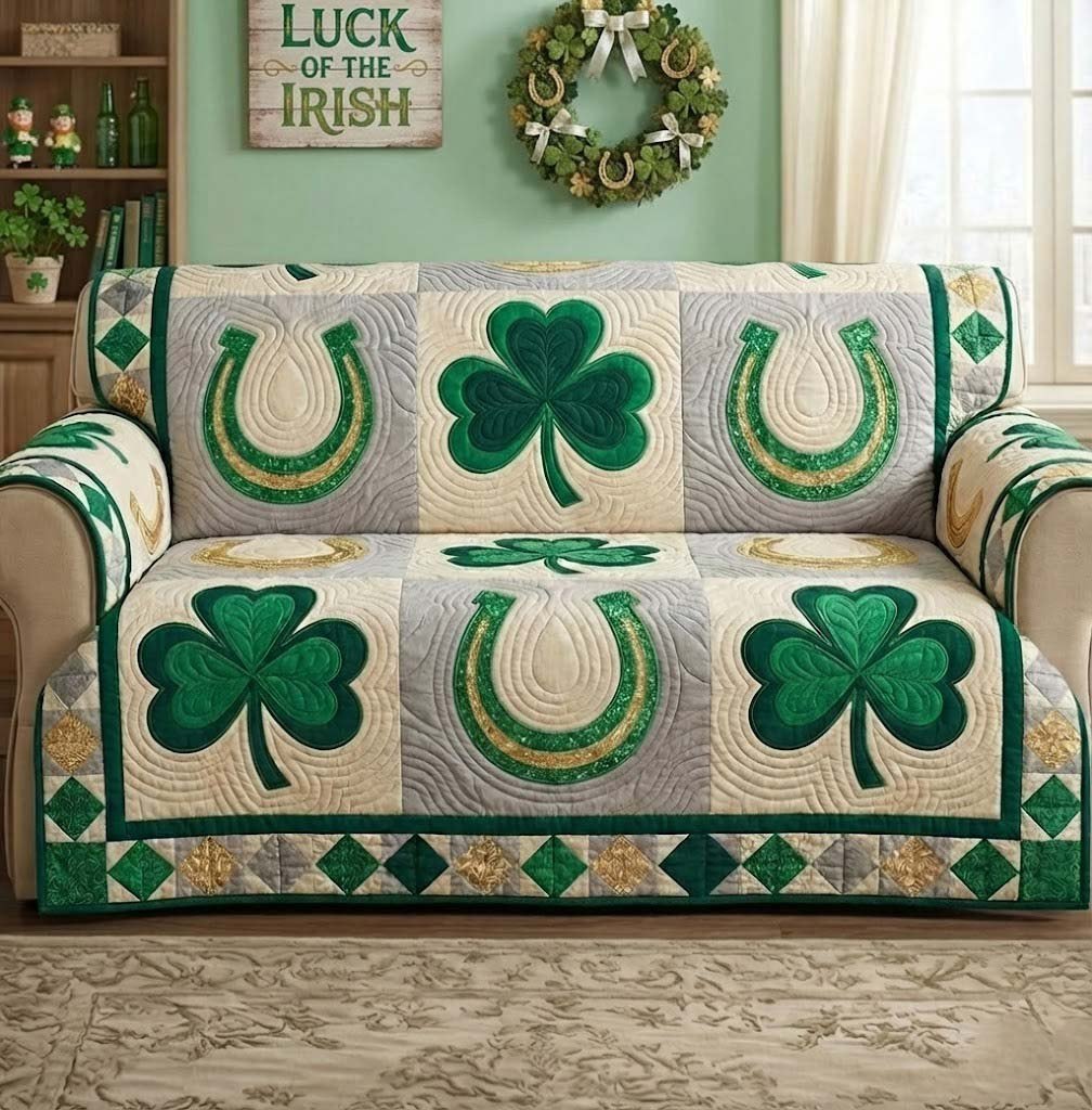 Horseshoes and Shamrocks in Blocks Sofa Cover