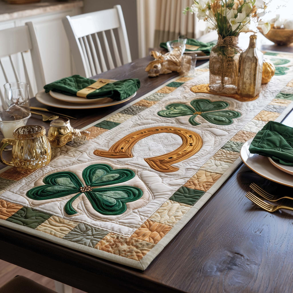 Shamrock and Horseshoe on Cream Table Runner