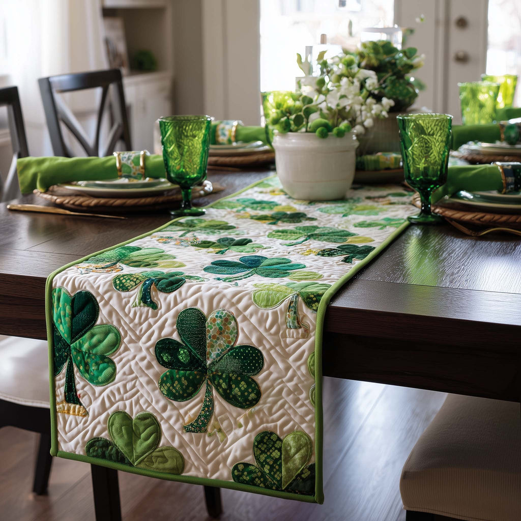 Small Clovers on White Panel Table Runner