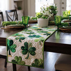 Small Clovers on White Panel Table Runner