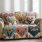 Flower Hearts in Soft Pastel Blocks Sofa Cover