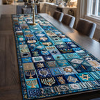 Blue and Silver Menorah Tiles Table Runner