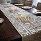 White Quilted Menorah Panel Table Runner