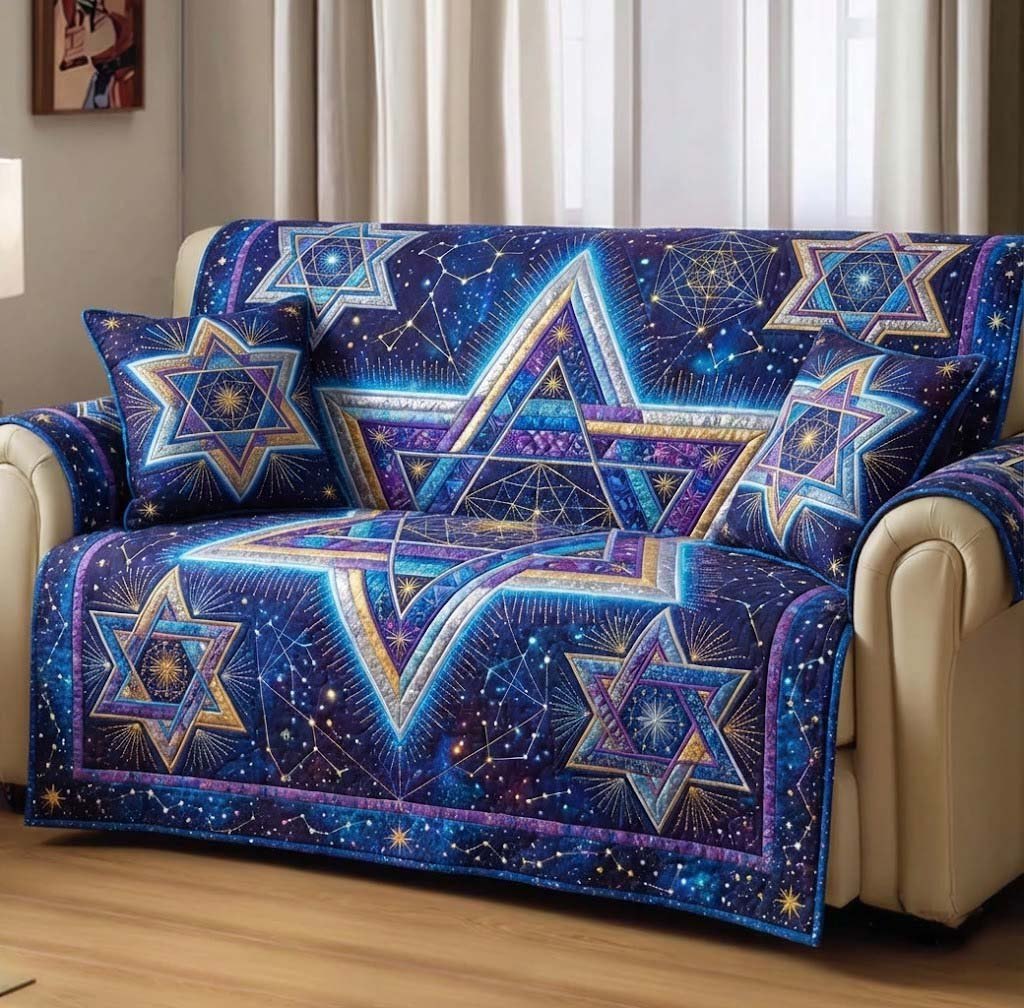 Six Point Stars in the Purple Cosmos Sofa Cover