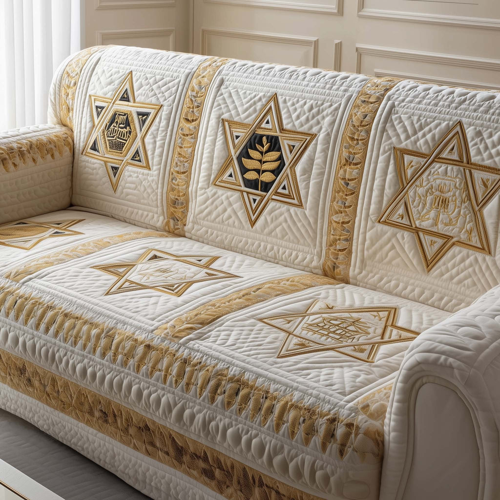 Ivory Star Panels with Gold Stitching Sofa Cover