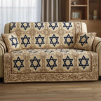Small Navy Stars on the Beige Band Sofa Cover