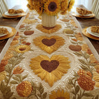 Sunflower Hearts on Gold Panel Table Runner