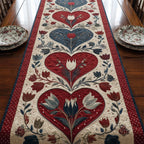 Red Heart with Folk Tulips Table Runner