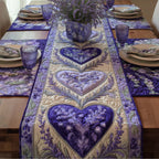 Purple Hearts with Lavender Sprigs Table Runner