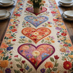 Floral Hearts on Cream Panel Table Runner