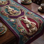 Bunny with a Basket on Burgundy Table Runner