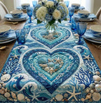 Blue Shell Heart Medallion Table Runner
