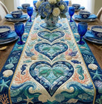 Teal Shell Hearts on Cream Table Runner