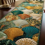 Golden and Teal Scallop Shells Table Runner