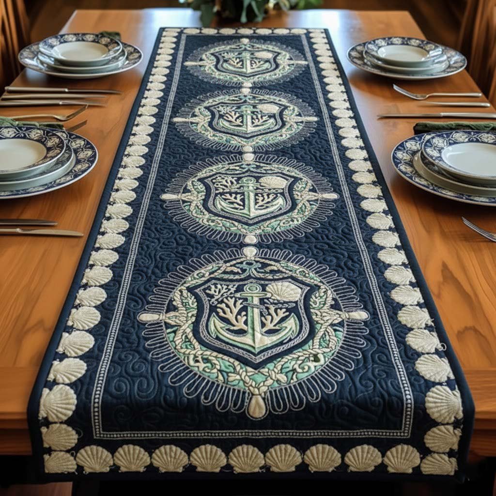 Navy Panel with Anchor Crests Table Runner