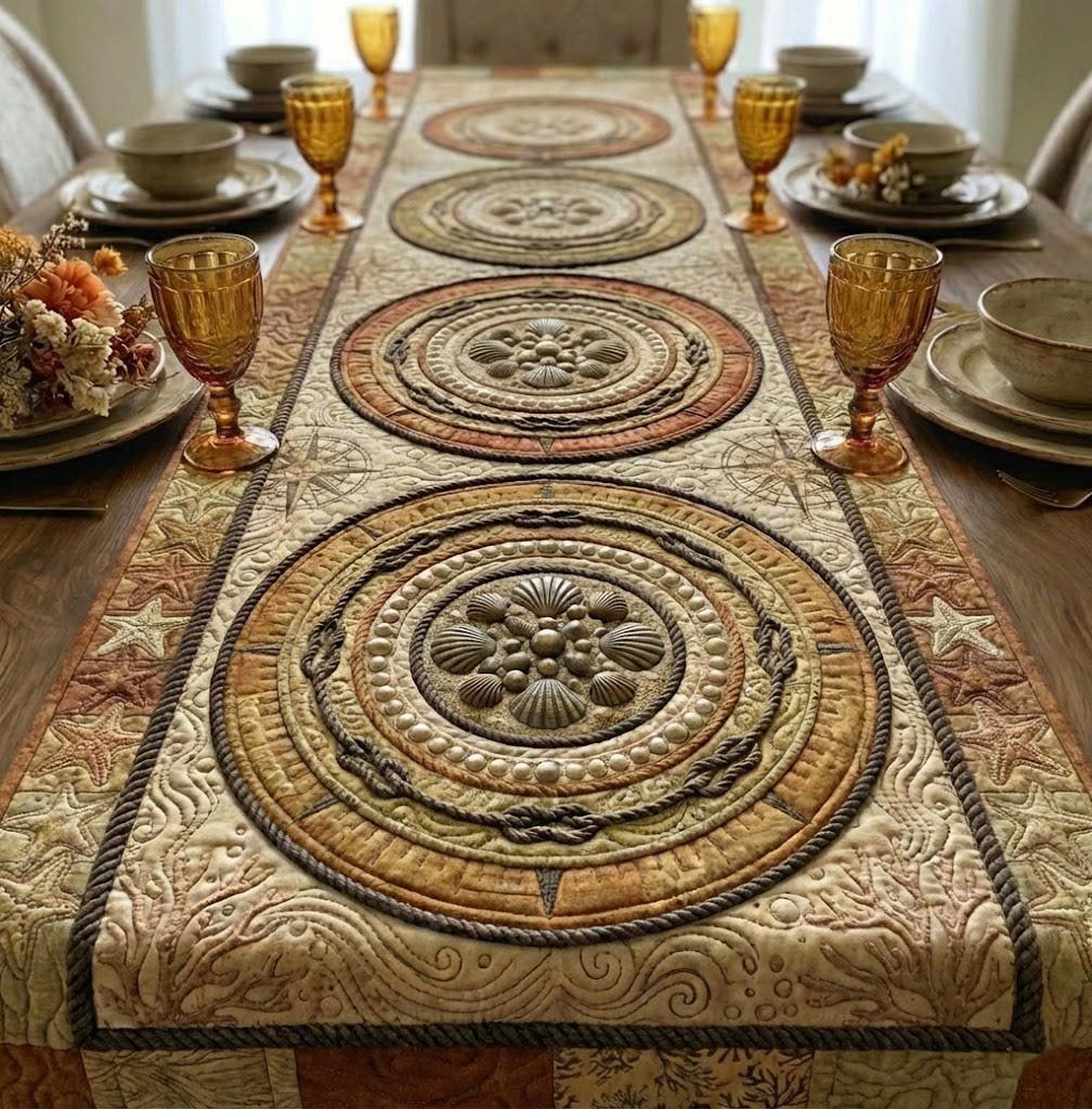 Cream Medallions with Rope Border Table Runner