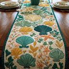 Teal Shells and Starfish on Cream Table Runner