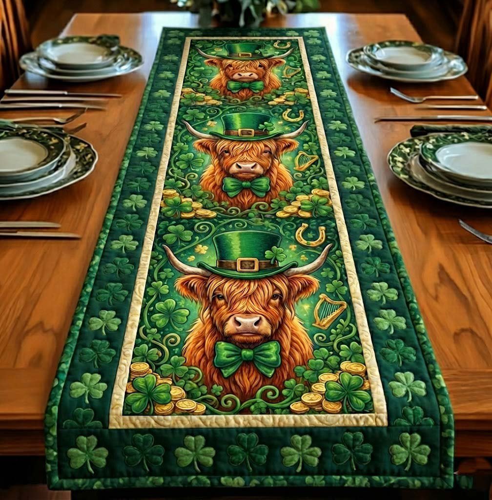 Emerald Highland Cow Table Runner