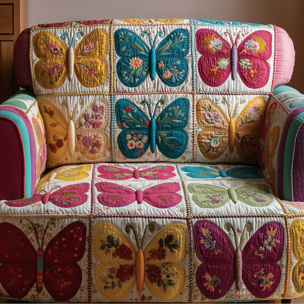Butterflies in Bright Folk Blocks Sofa Cover