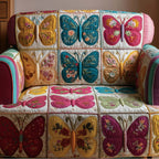 Butterflies in Bright Folk Blocks Sofa Cover