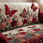 Roses and Butterflies on Cream Sofa Cover
