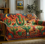 Ornate Cactus and Steer Skull Sofa Cover