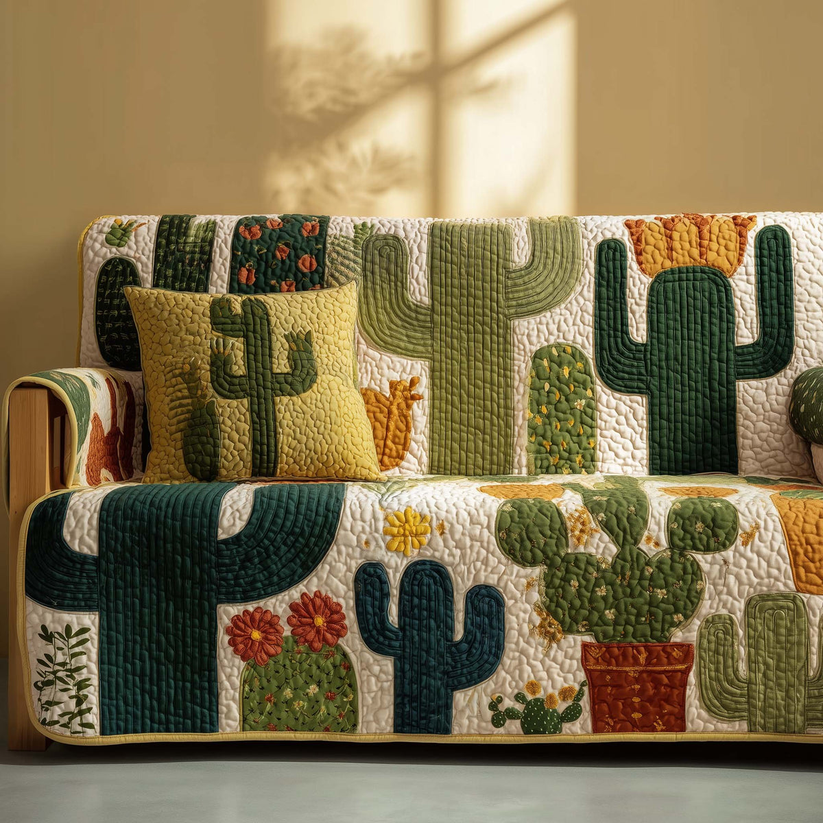 Cactus Blocks in Green and Yellow Sofa Cover