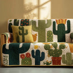 Cactus Blocks in Green and Yellow Sofa Cover